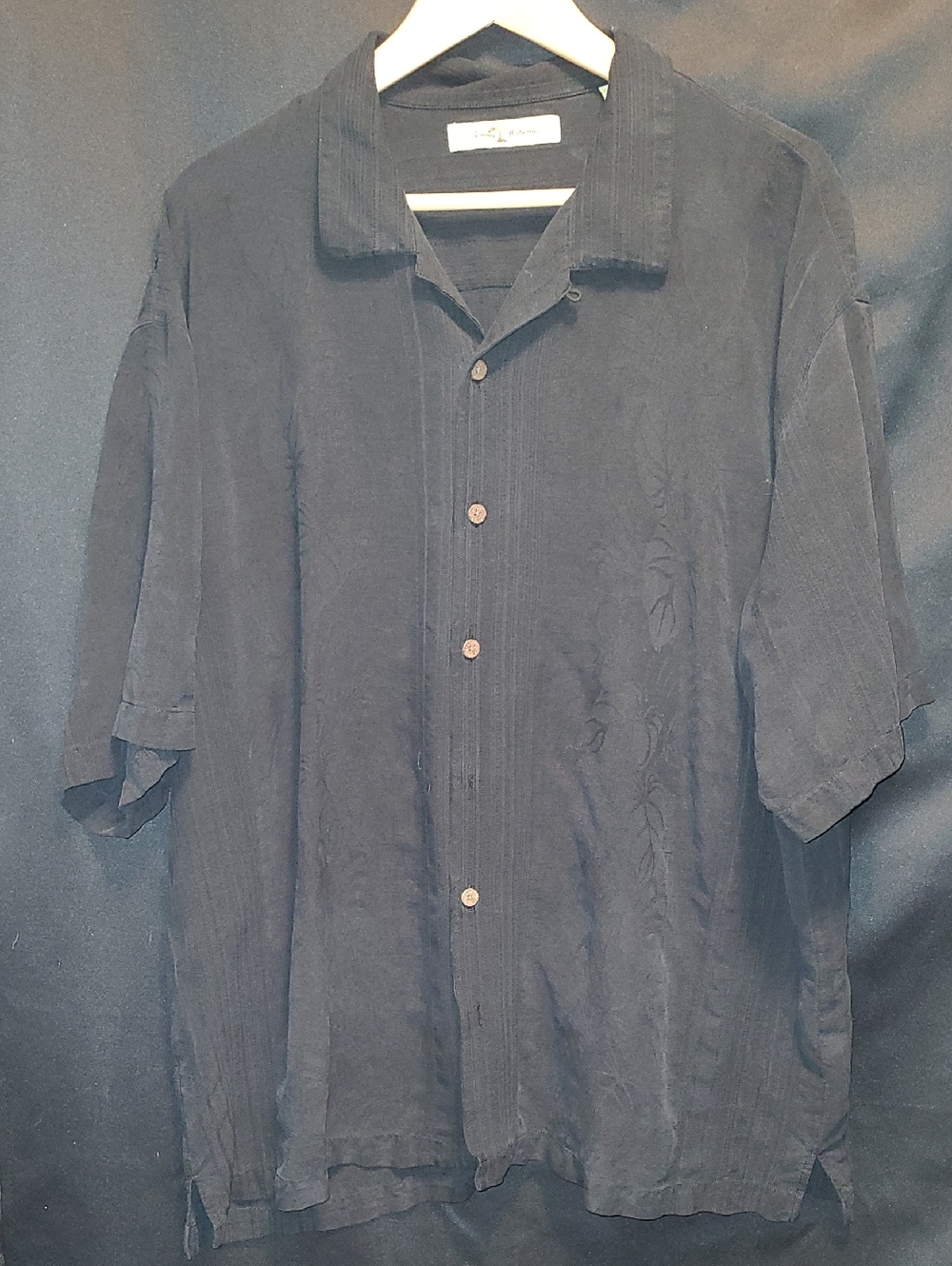 Tommy Bahama Mens 100% Silk Tropical Hawaiian Jacquard Shirt BLACK Size XXL